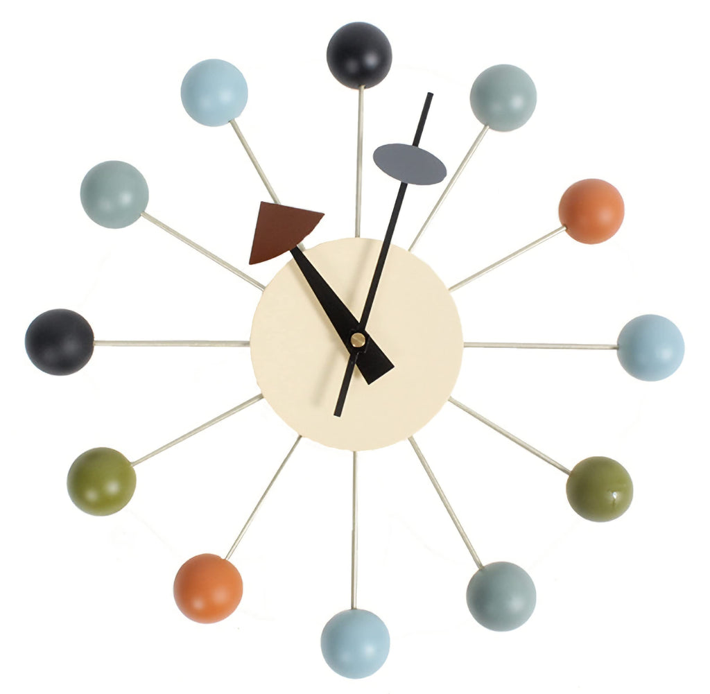 Inspired Nelson Style Modern Mid Century Retro Design Wood Wall Ball Clock Multicolor