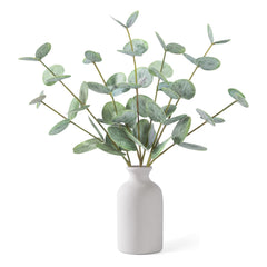 Artificial Eucalyptus Stems in Ceramic Vase, 14'' Fake Plants Greenery Stems Decor Eucalyptus Plant Farmhouse Room