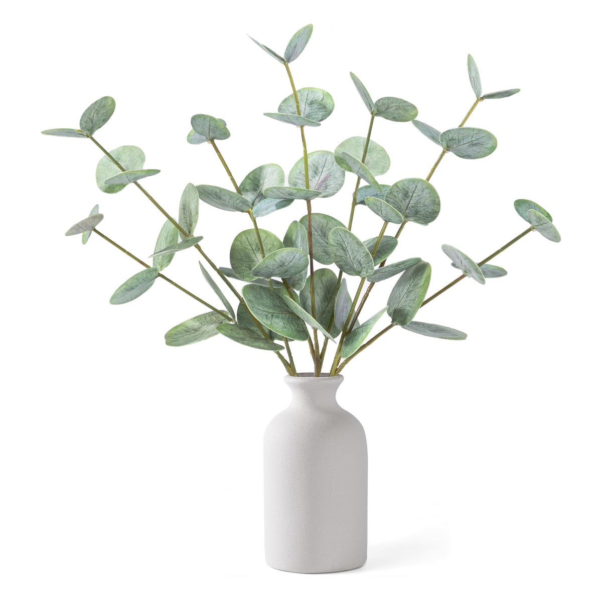 Artificial Eucalyptus Stems in Ceramic Vase, 14'' Fake Plants Greenery Stems Decor Eucalyptus Plant Farmhouse Room