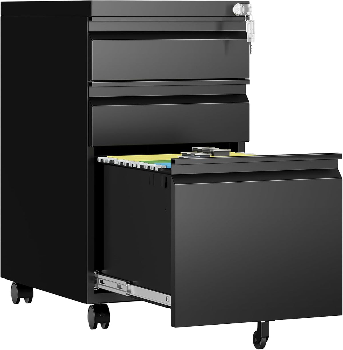 3 Drawer Mobile File Cabinet with Lock, Rolling Filing Cabinets , Under Desk Small File Cabinet Three Drawers for
