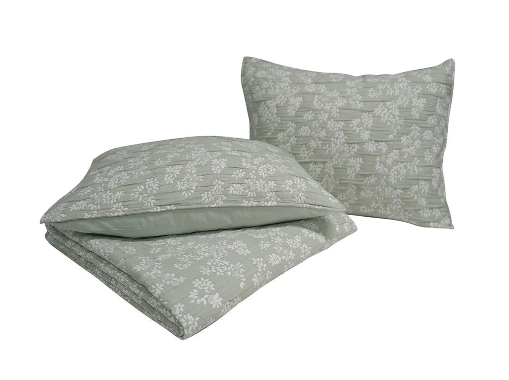 Annabella Floral Desert Sage Soft Matelasse Jacquard Quilt Set