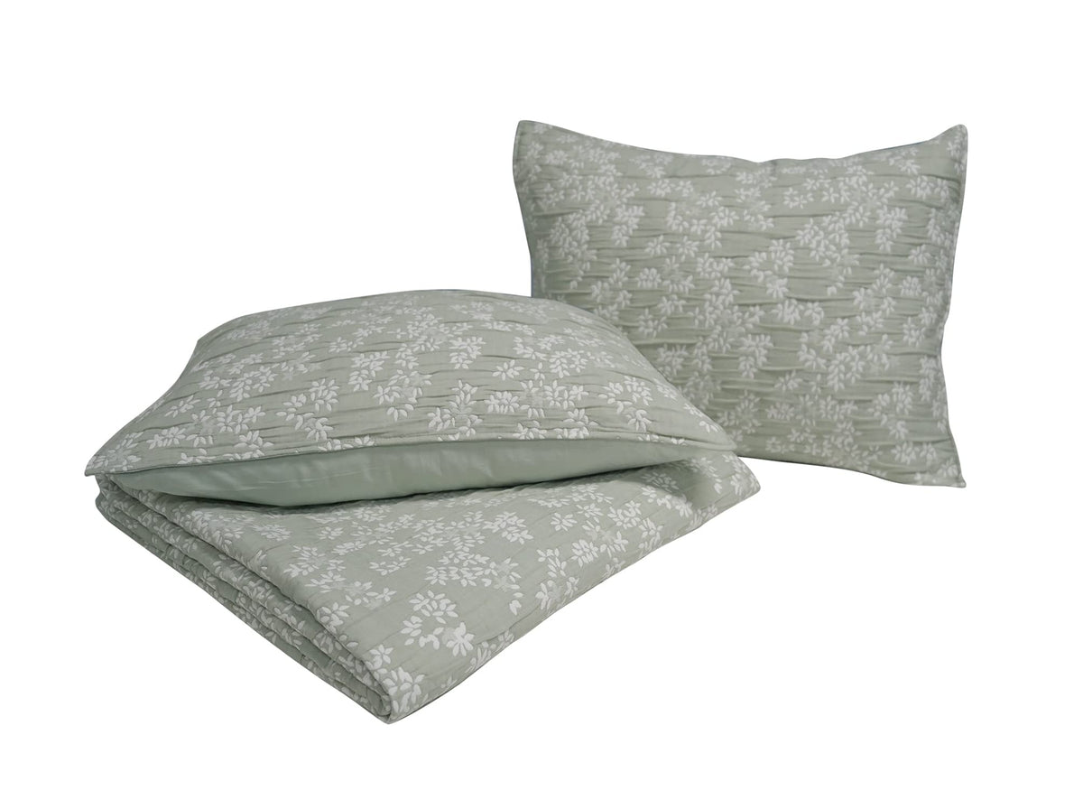 Annabella Floral Desert Sage Soft Matelasse Jacquard Quilt Set