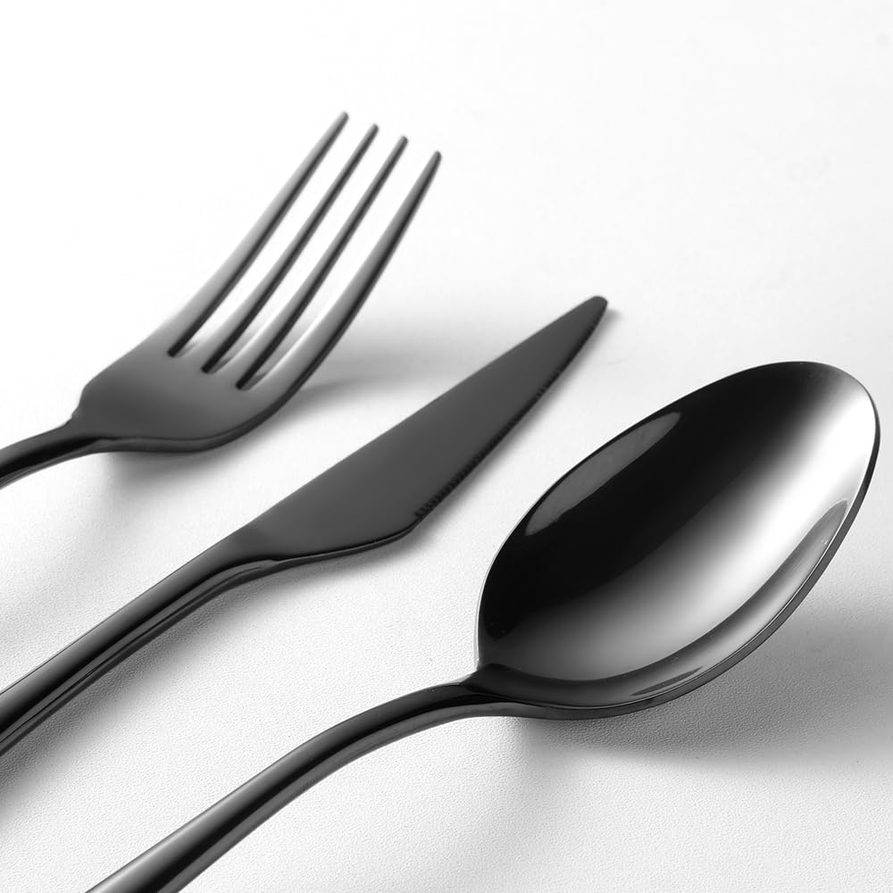 Black Silverware Set For 8, 40-Piece Everyday Flatware Set, Service For 8, Premium 18/10 Stainless Steel, Heavy Duty