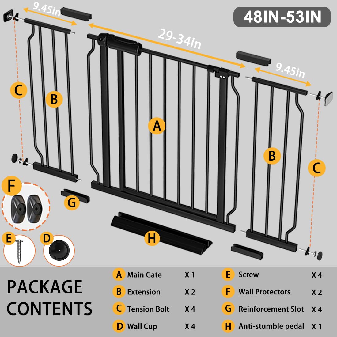 48-53 Inch Extra Wide Baby Gate Easy Walk-Thru Child Safety Gate