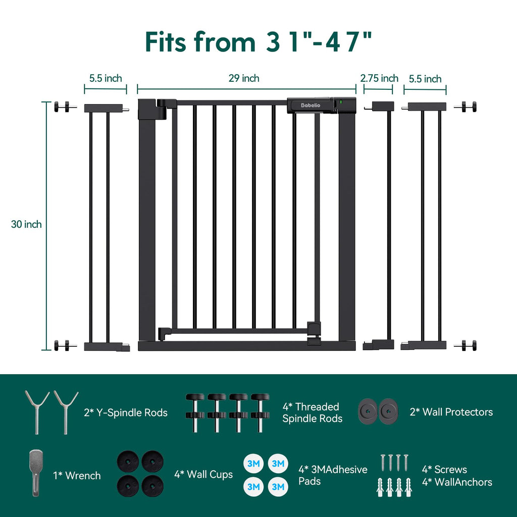 31-46" Baby Gate for Stairs, with Wide Door