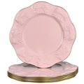 Round Pink Charger Plates, Set of 6, 13inch Plastic Bow Embossed, bulk Wedding, Party, Holiday Table Setting.