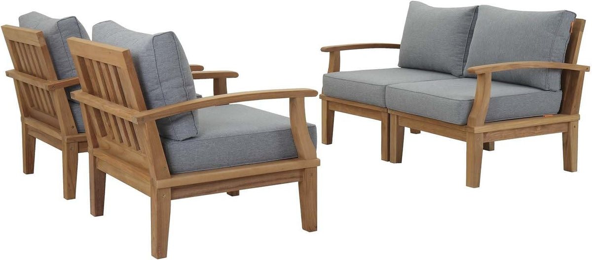Marina Premium Grade A Teak Wood 4-Piece Outdoor Patio Furniture Set, Natural Gray