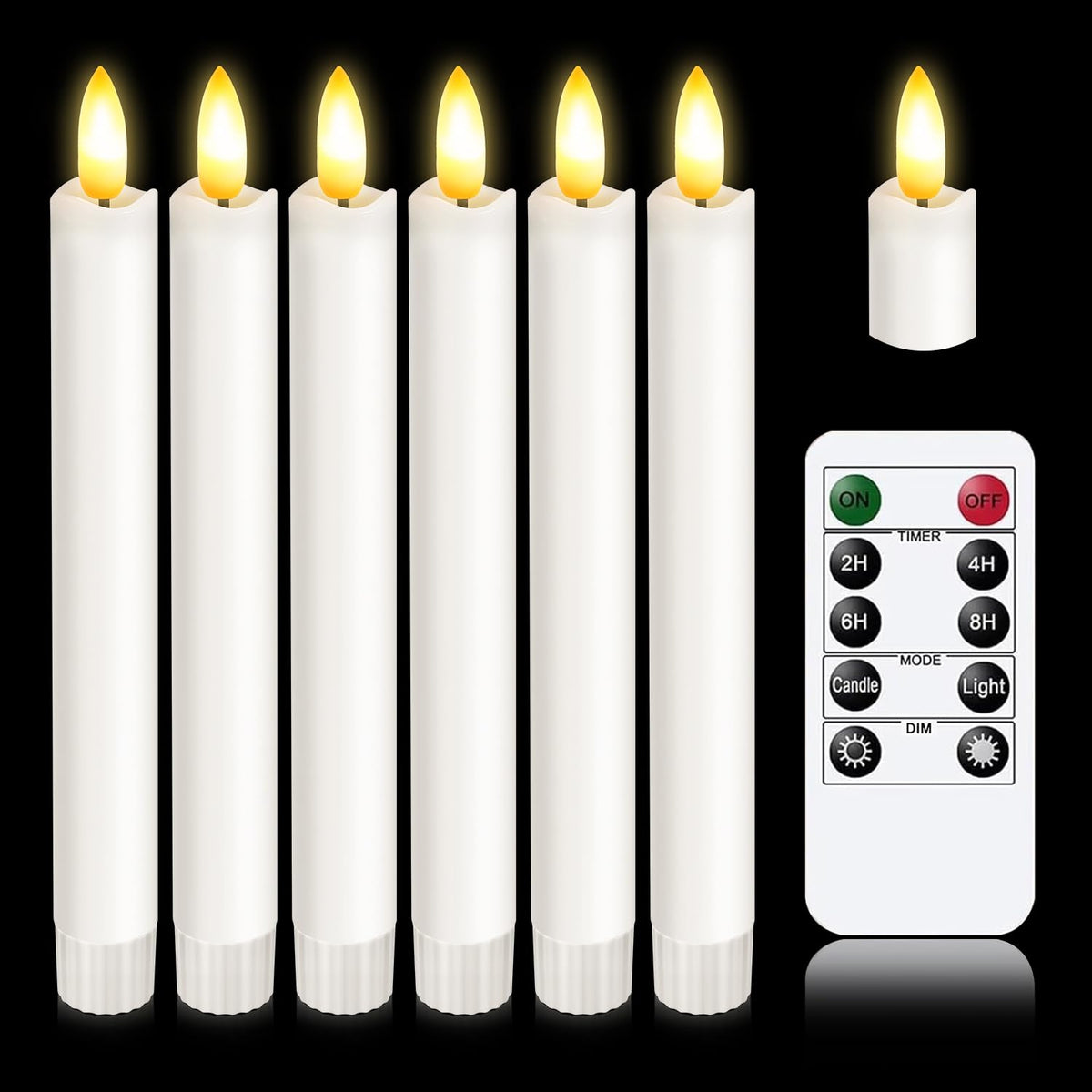 Upgraded Real Wax LED Flameless Taper Candles with Remote, 8 Inch White Candlesticks Battery Operated 3D Flickering