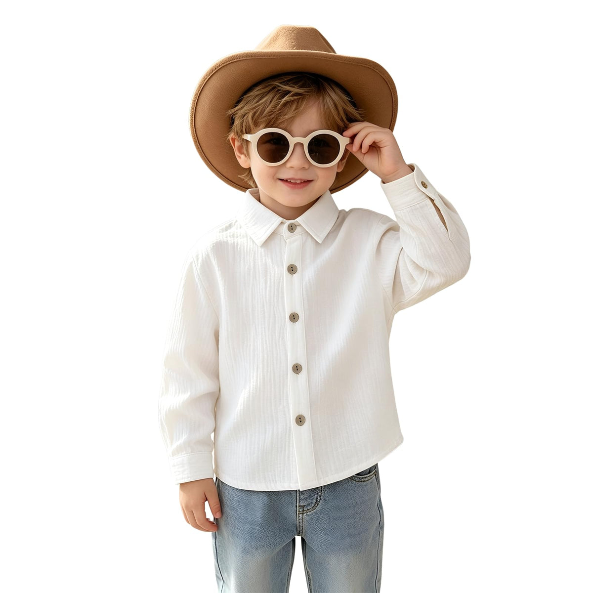 Kid Toddler Boys Linen Shirts Button Down Dress Long Sleeve T-Shirt