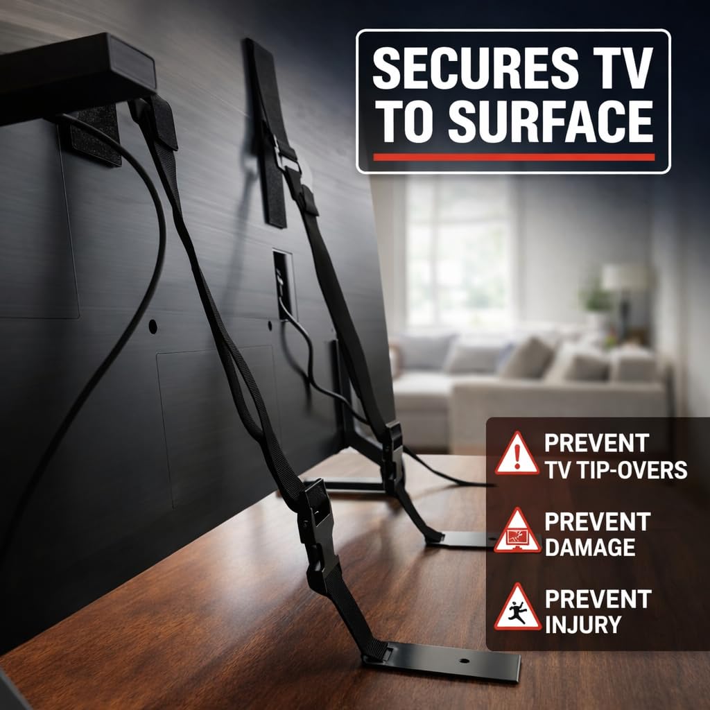 4520 Universal Flat Screen TV Safety Straps, Black Nylon