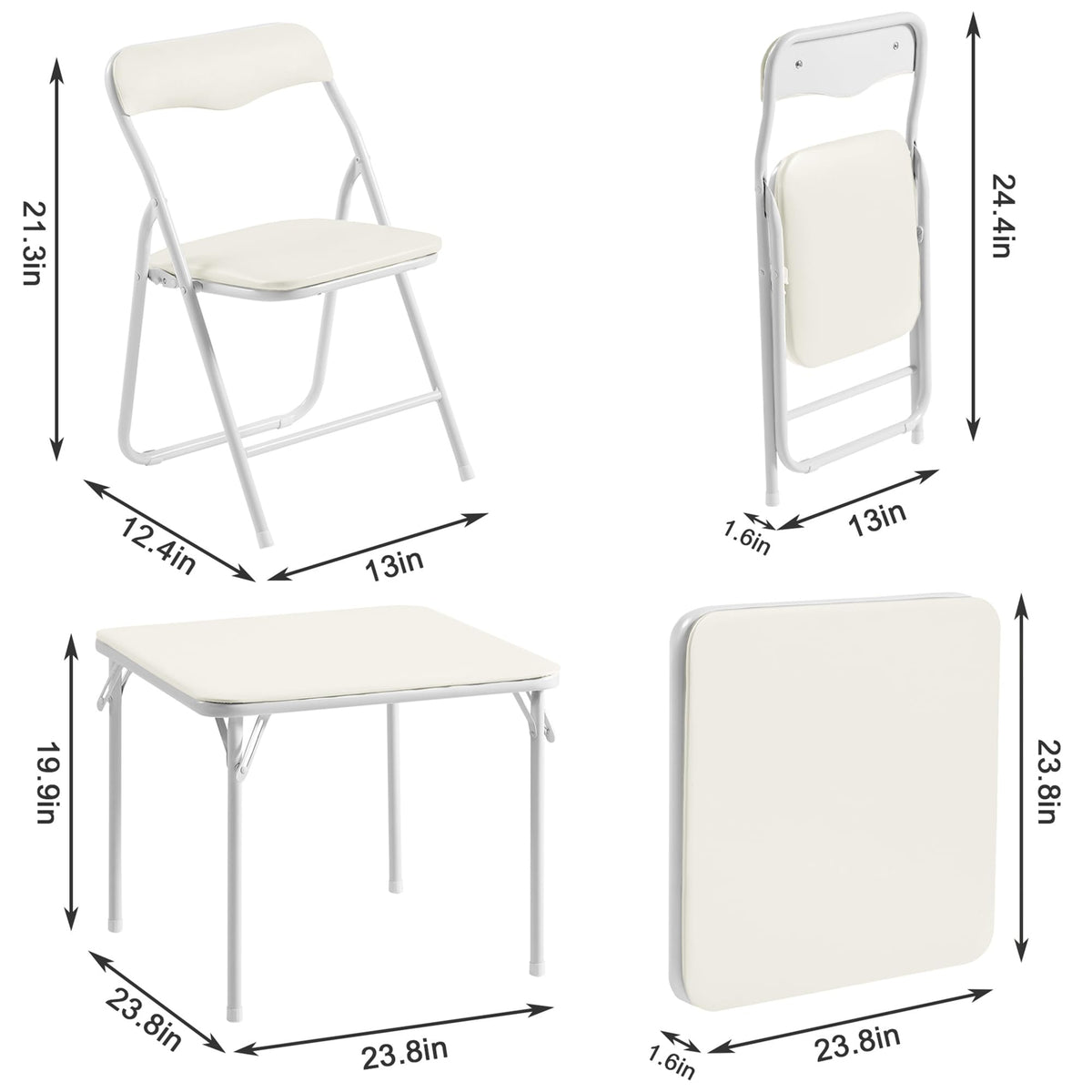 5 Piece 24" Card Table and Chair Set, Square Padded Top, Beige
