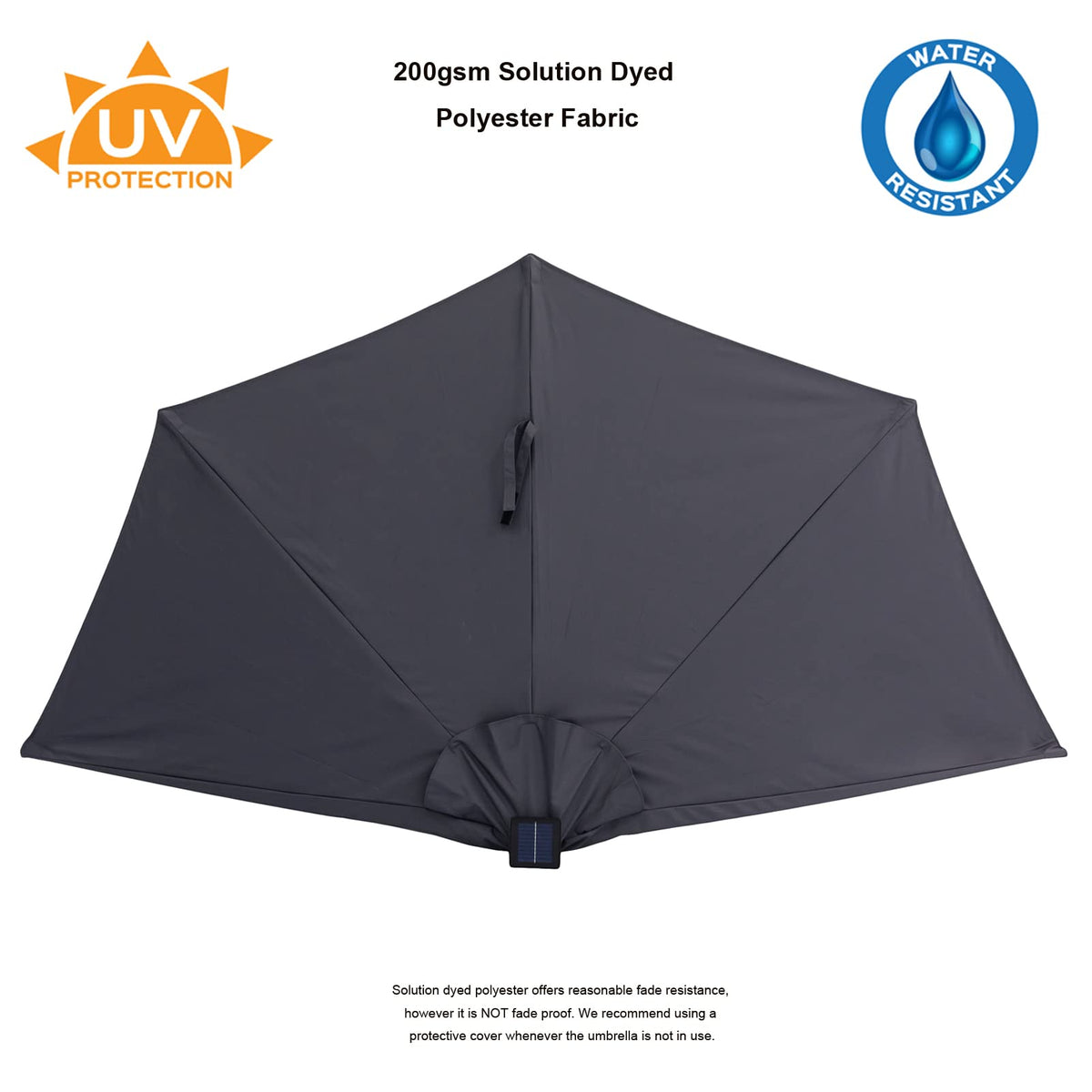 9 ft Half Round Outdoor Patio Market Wall Umbrella with Solar LED Lights and Tilt, Anthracite