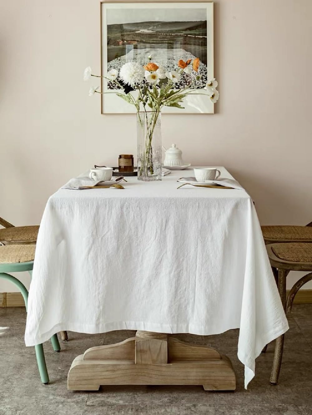 Cotton Tablecloth, 100% Cotton Fabric Table Cloth, Off White, 55 x 98 inch