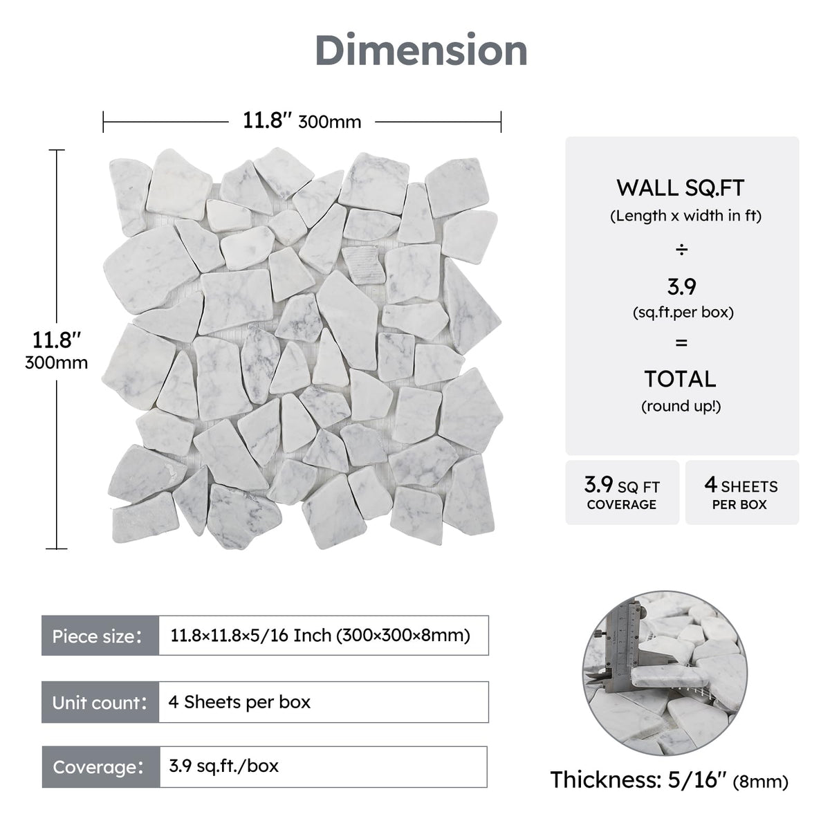 Stone for Shower Floor, Carrara White Random, 4 Sheets