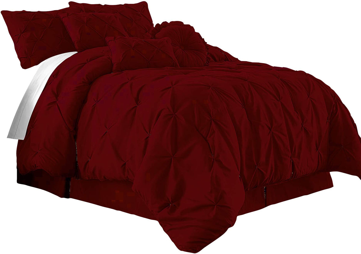 100% Egyptian Cotton 7-Piece Pinch Pleat Pintuck Bedding Comforter Set, 1000 Thread Count (TwinXL, Burgundy)