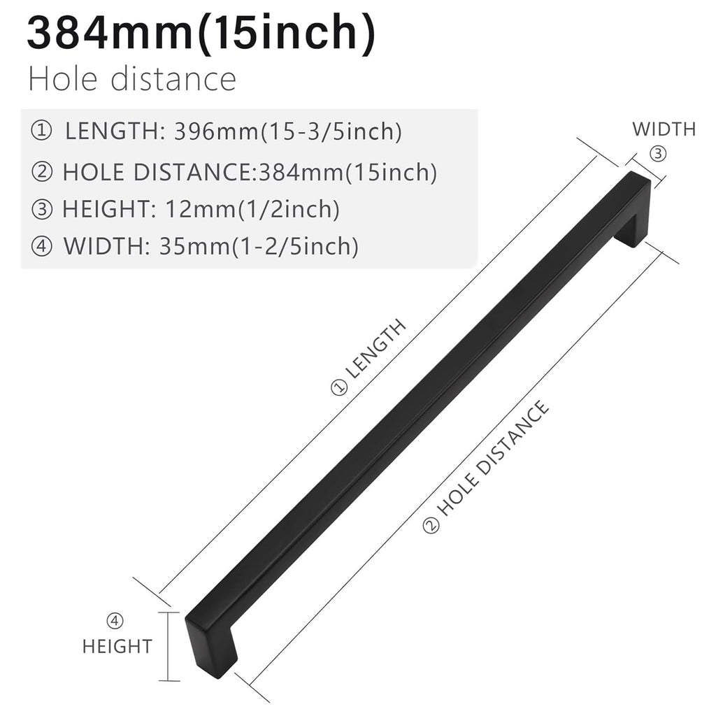 40 Pack 15 Inch Matte Black Cabinet Pulls, Square Drawer Handles