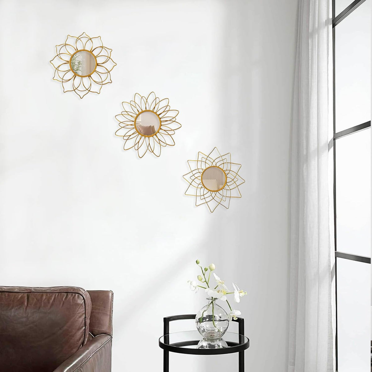 Champagne Gold Round Mirrors for Wall, Decorative Mirrors for Wall Decor
