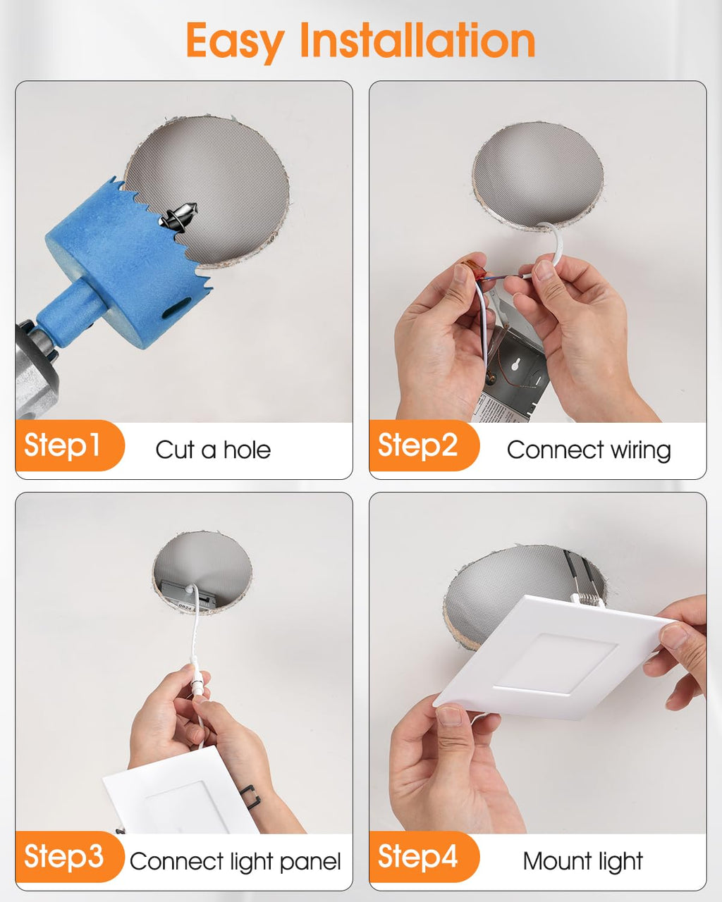 4-inch Square Recessed Lighting - Ultra Thin Dimmable Square LED Ceiling Light,5 Color Temperature