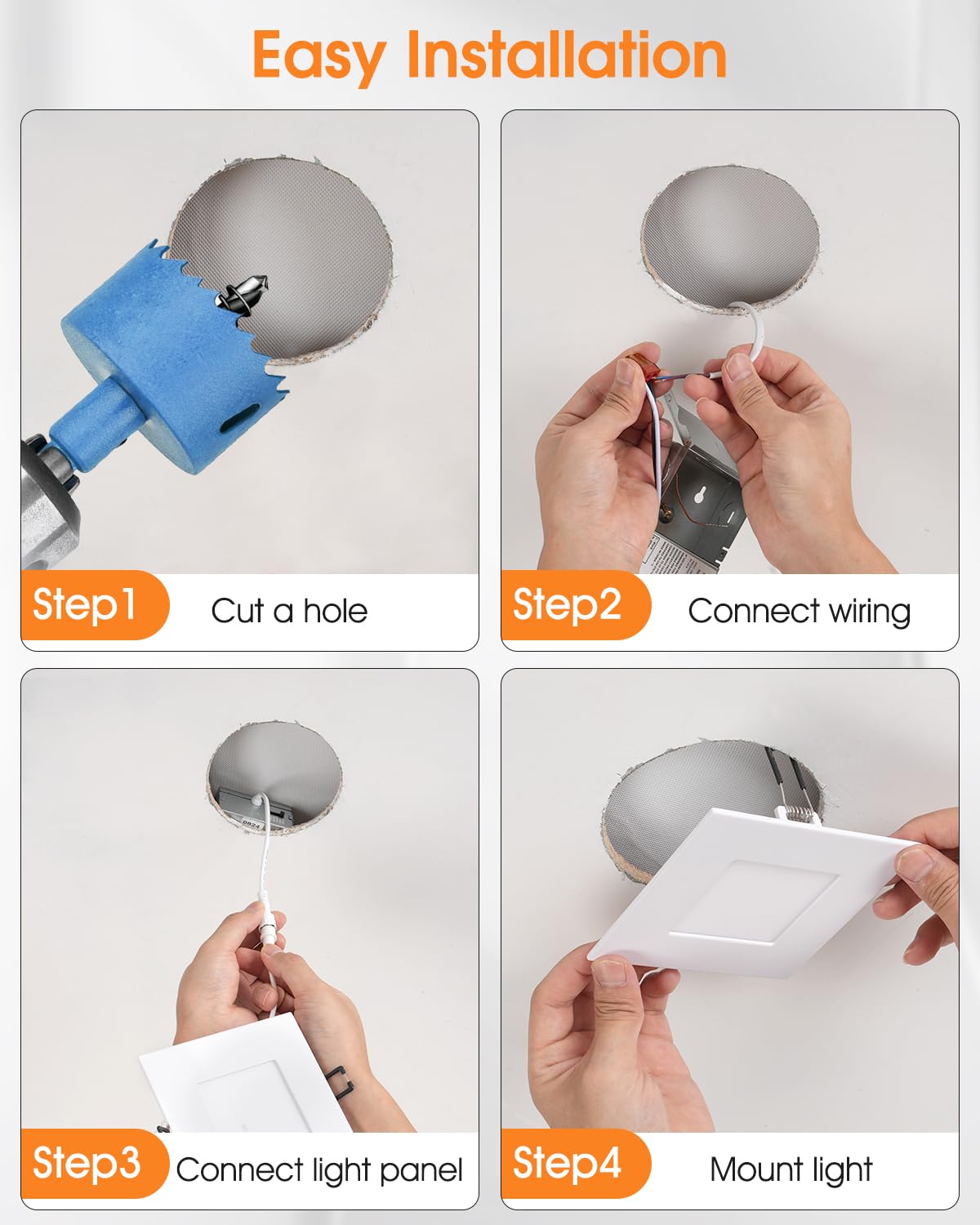 4-inch Square Recessed Lighting - Ultra Thin Dimmable Square LED Ceiling Light,5 Color Temperature