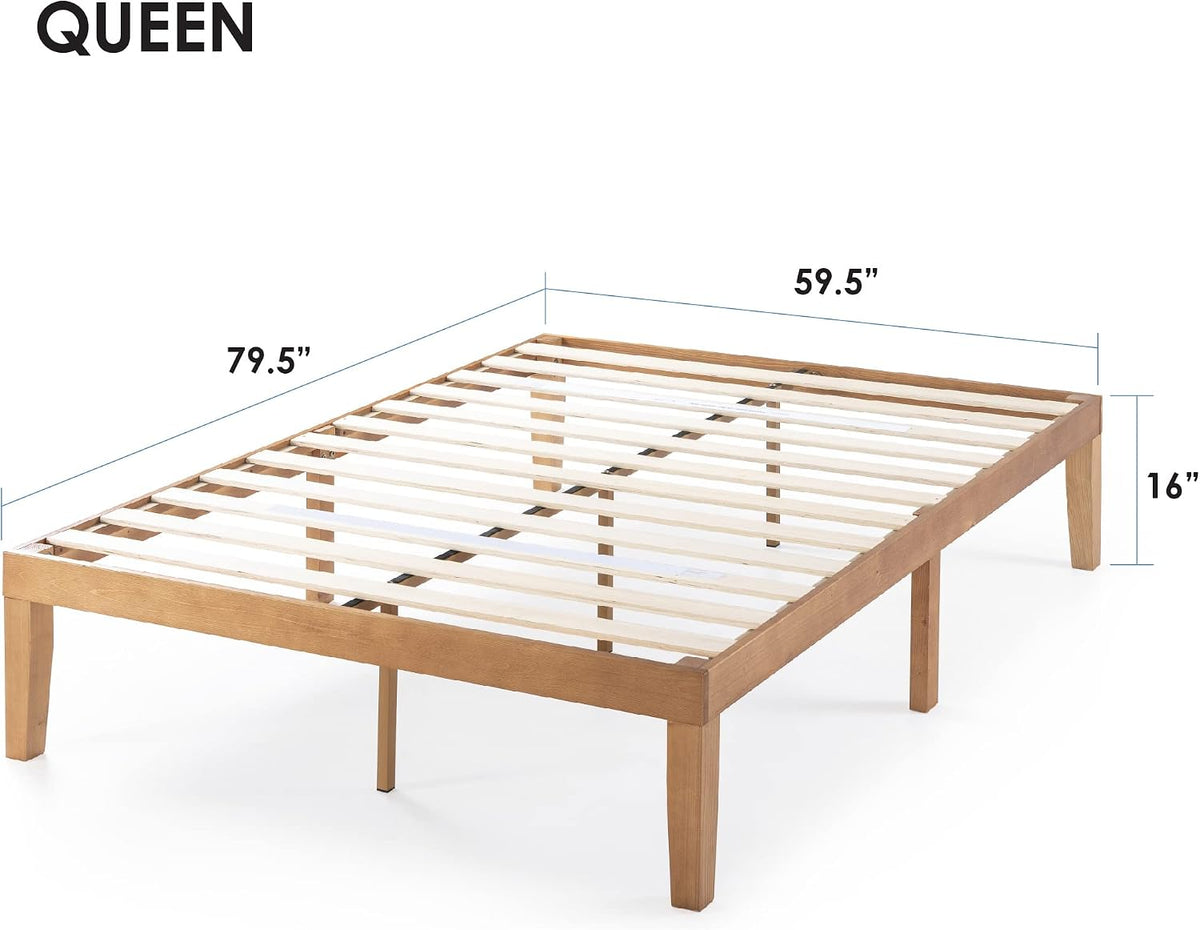 Naturalista Classic 16 Inch Solid Wood Platform Bed with Wooden Slats, Natural Pine, King