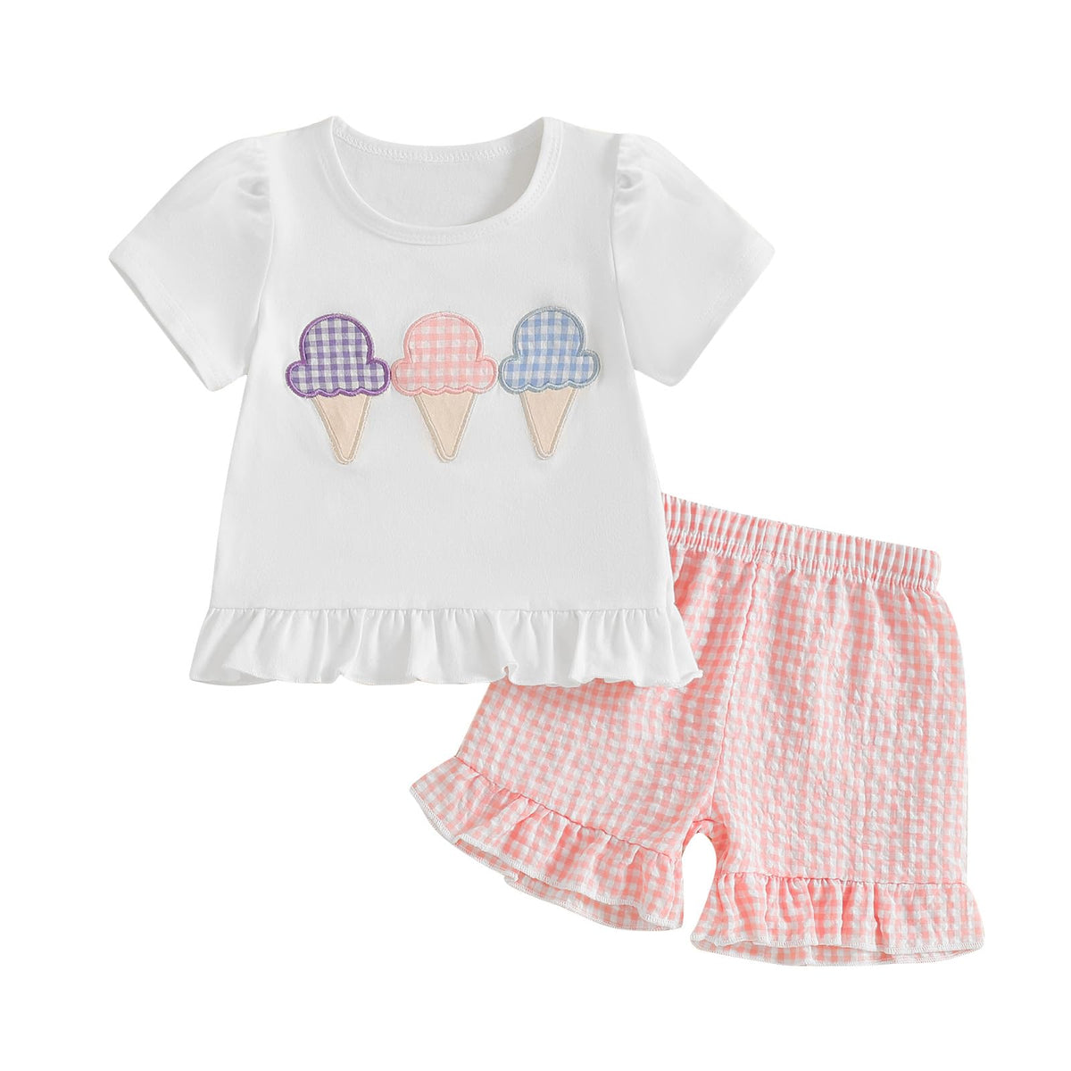 Toddler Baby Girls Summer Clothes Smocked T-Shirt Ruffled Shorts Set