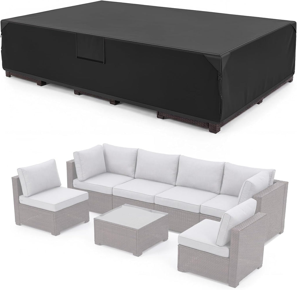 Rectangular Outdoor Furniture Cover, 126"L X 63"W X 28"H, Matte Black | 600D Heavy Duty Fabric, Waterproof UV