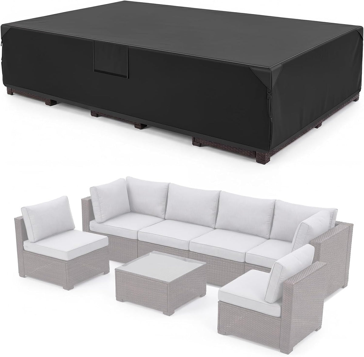 Rectangular Outdoor Furniture Cover, 126"L X 63"W X 28"H, Matte Black | 600D Heavy Duty Fabric, Waterproof UV