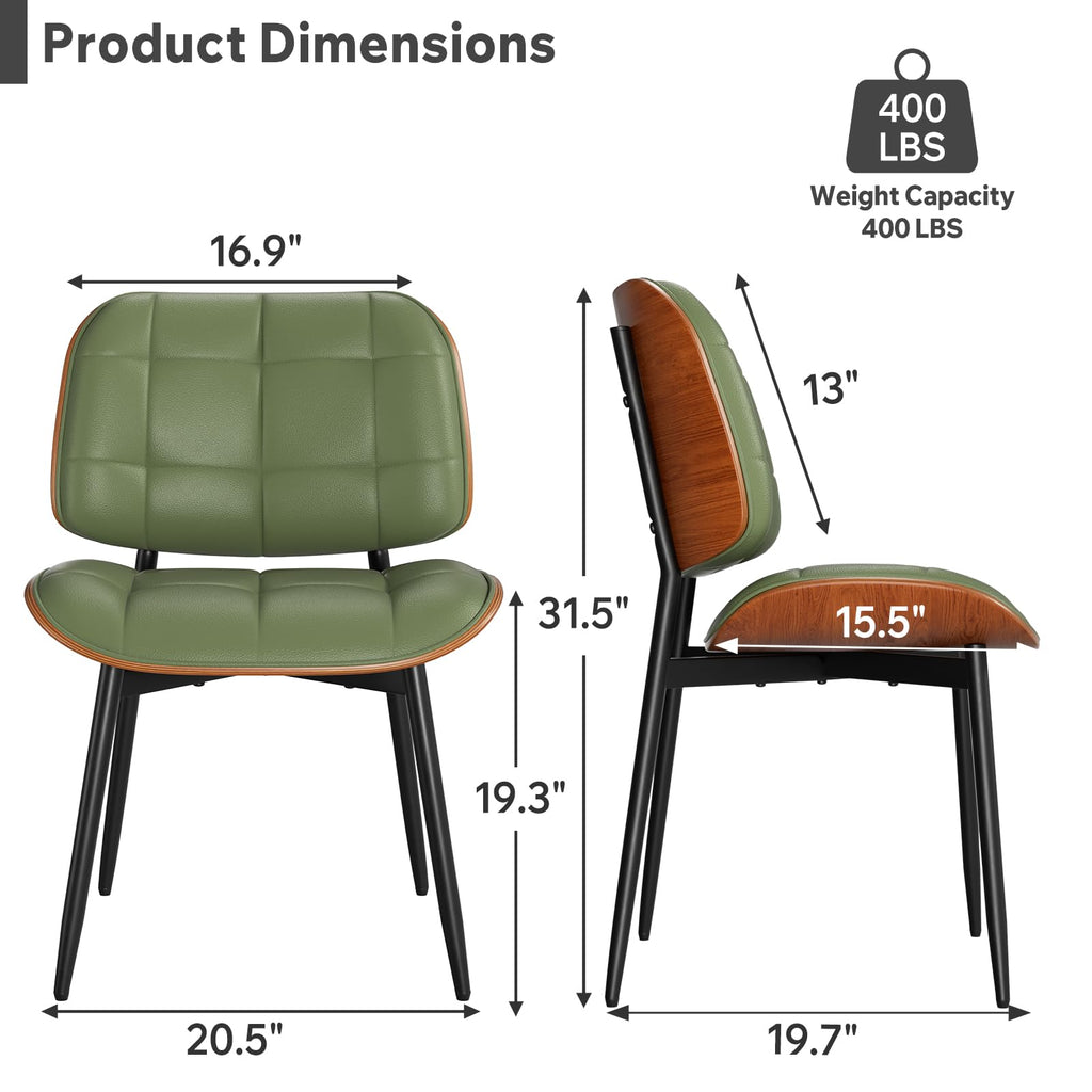 Dining Chairs Set of 2, Mid Century Modern Dining Room Chair, Upholstered Faux Leather Kitchen Chairs with Thick