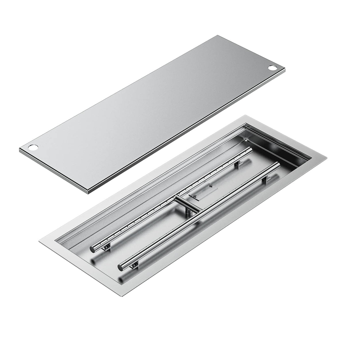 Rectangular Stainless Steel Fire Pit Pan & Burner, 24x8 Inch