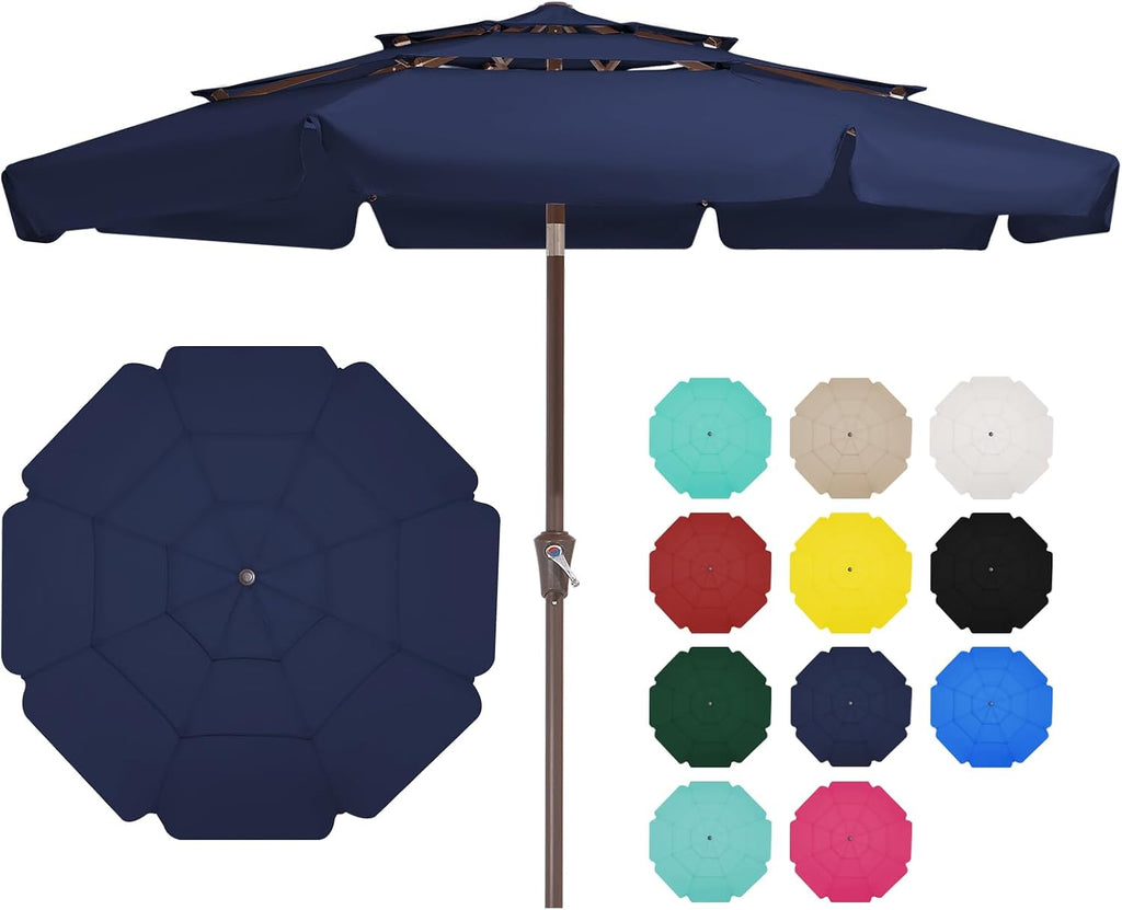3 Tiers 9 FT Patio Umbrellas Outdoor Table Umbrella with Push Button Market Umbrella 8 Sturdy Ribs UV Protection - Beige
