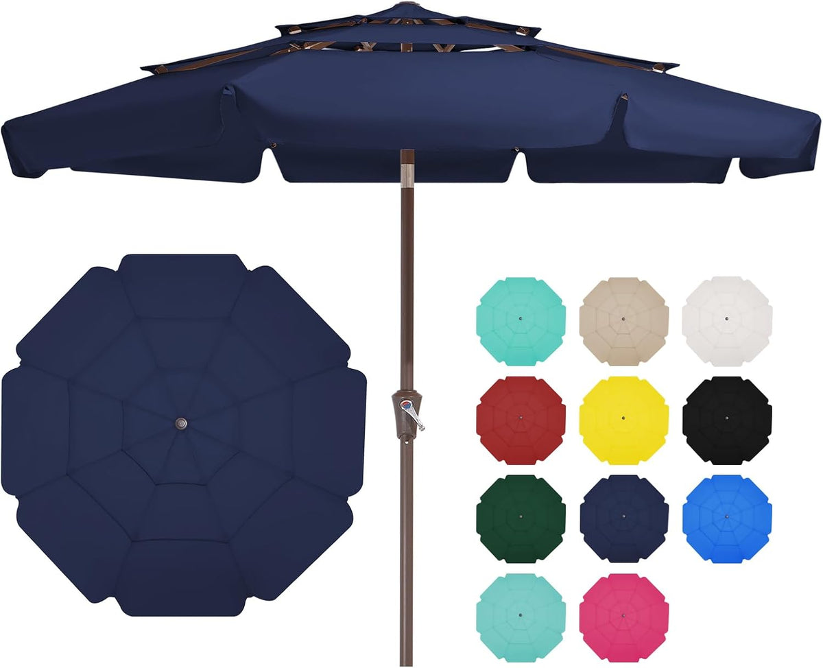 3 Tiers 9 FT Patio Umbrellas Outdoor Table Umbrella with Push Button Market Umbrella 8 Sturdy Ribs UV Protection - Beige