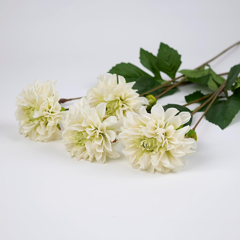 Real Touch Artificial Dahlia Stems, 4PCS Faux Flowers(White)