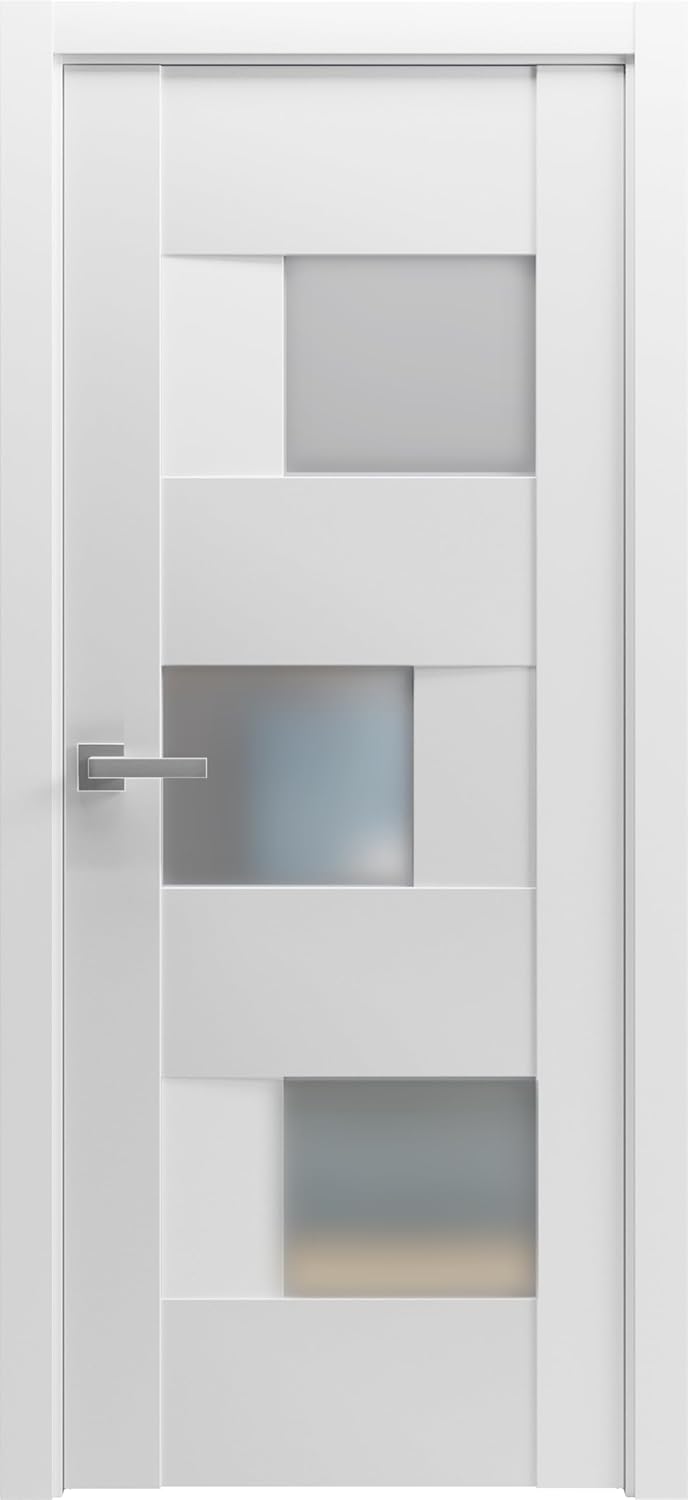 Solid French Door Opaque Glass 36 x 80 inches | Sete 6933 White Silk | Single Regular Panel Frame Handle | Bathroom Bedroom Modern Doors