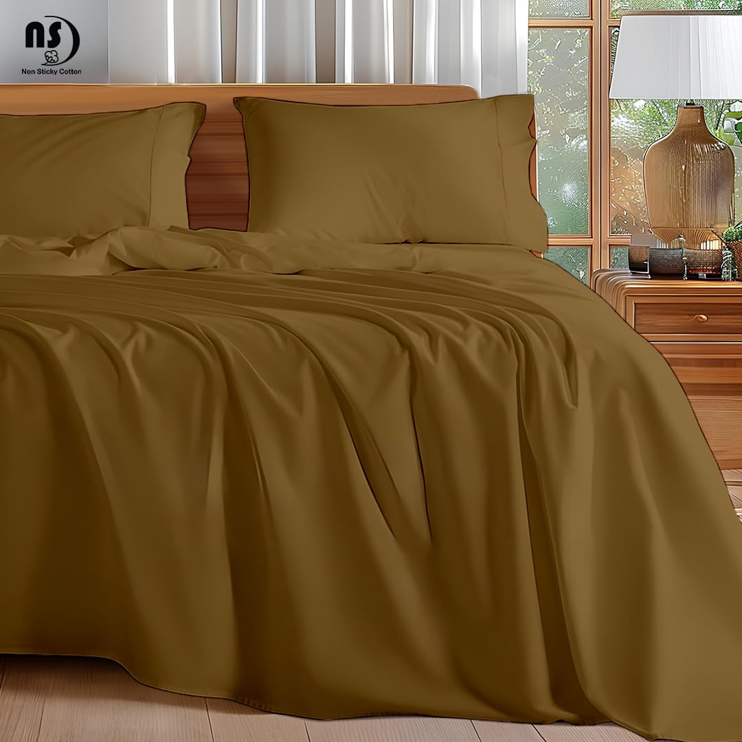 4 Pc Cotton Sheet Set Chocolate Solid 10-18" Deep Pocket