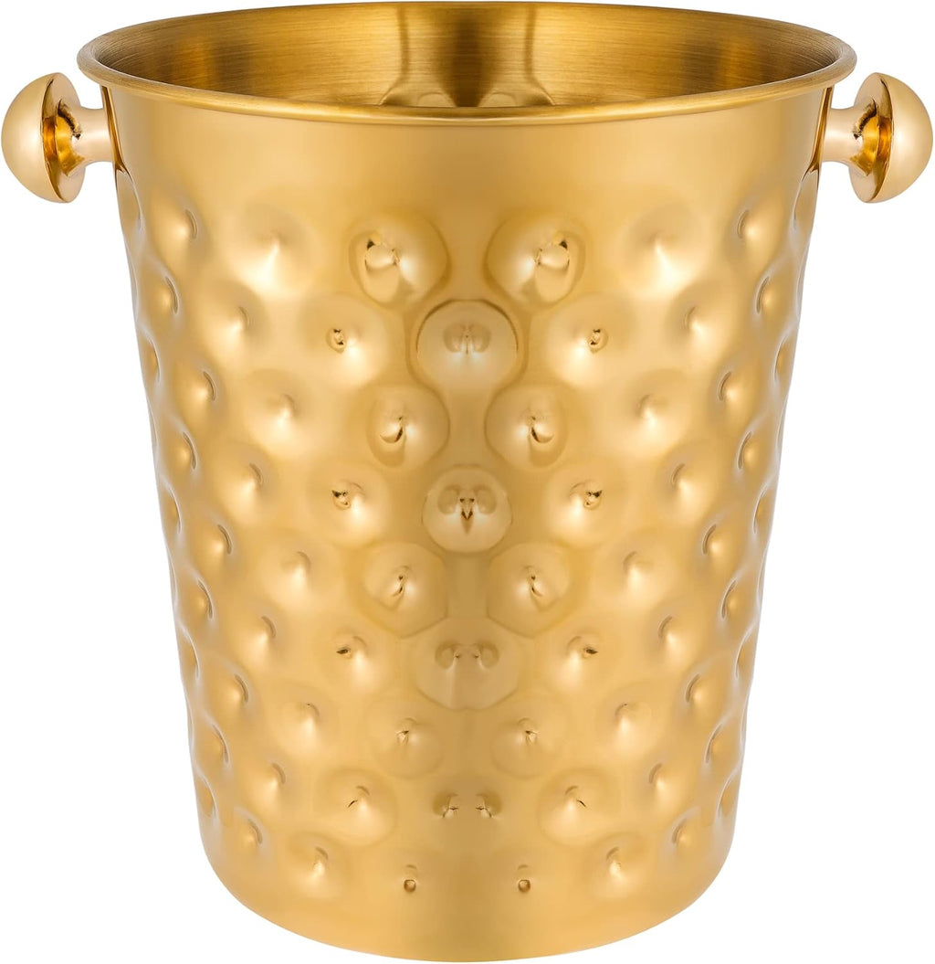 5-Quart Metal Golden Champagne Bucket, Hammered Mirror Finish Stainless Steel Ice Bucket for Party, Wedding, Banquet