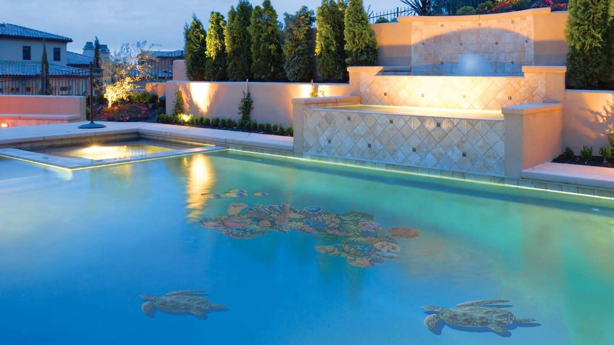 Sea Turtle Porcelain Swimming Pool Mosaic (11" x 11" with Shadow, Brown)