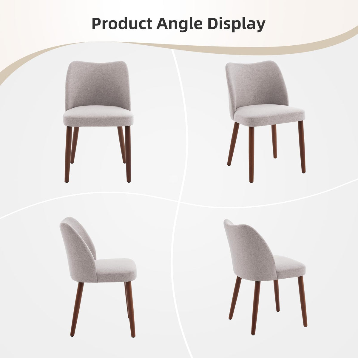 Linen Dining Chairs Set of 4 Upholstered Fabric Dining Chair with Wood Legs, Wing Backrest, Wooden Kitchen Chairs