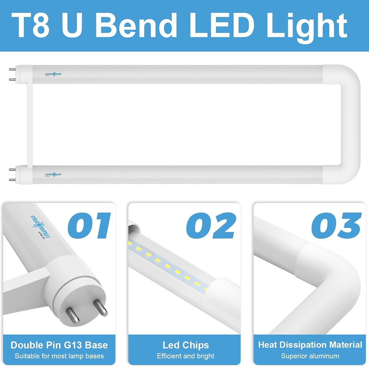 T8 U Bend Shape LED Tube Light 20W ETL Listed 2x2FT 5000k 10 Pack