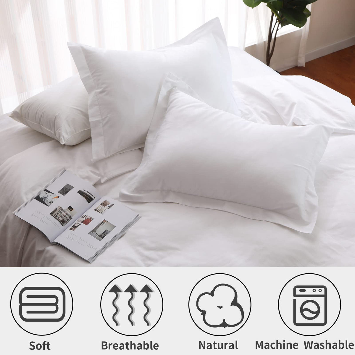 100% Egyptian Cotton Luxury Duvet Cover Set, 3 Pieces, White