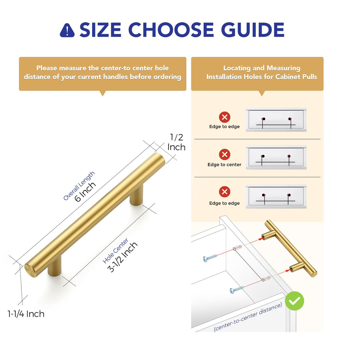 Brushed Gold Cabinet Handles,Round T Pulls,3-1/2 Inch,30 Pack