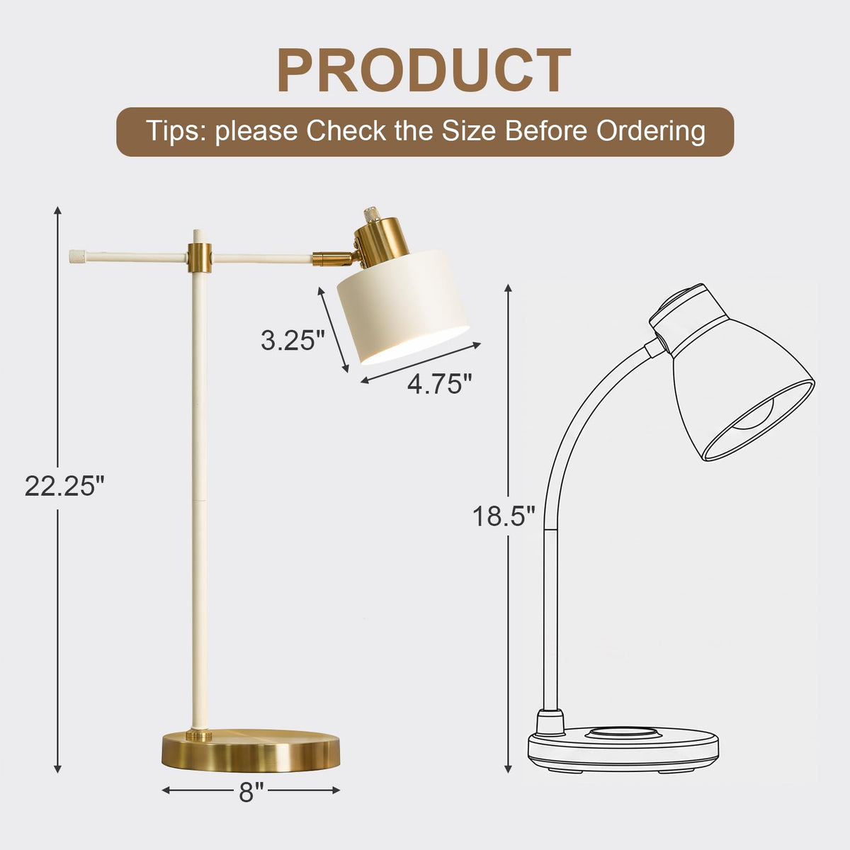 22.2" Modern Desk Lamp, Metal Table Lamp with LED Bulb, Adjustable Reading Lamps, Mid Century Nightstand Lamp