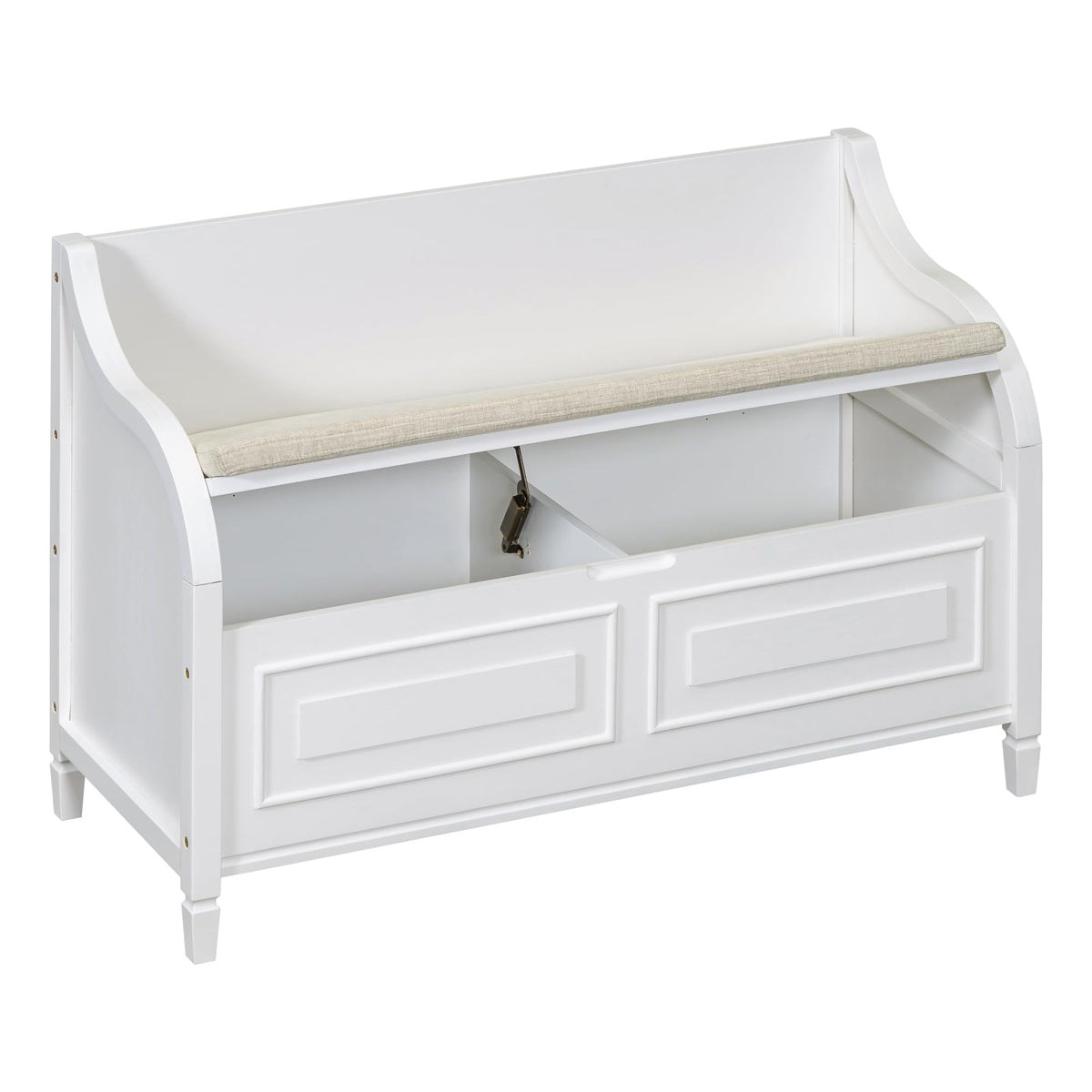 42" Rustic Storage Bench Entryway Bench Shoe Cabinet Ottoman (White)