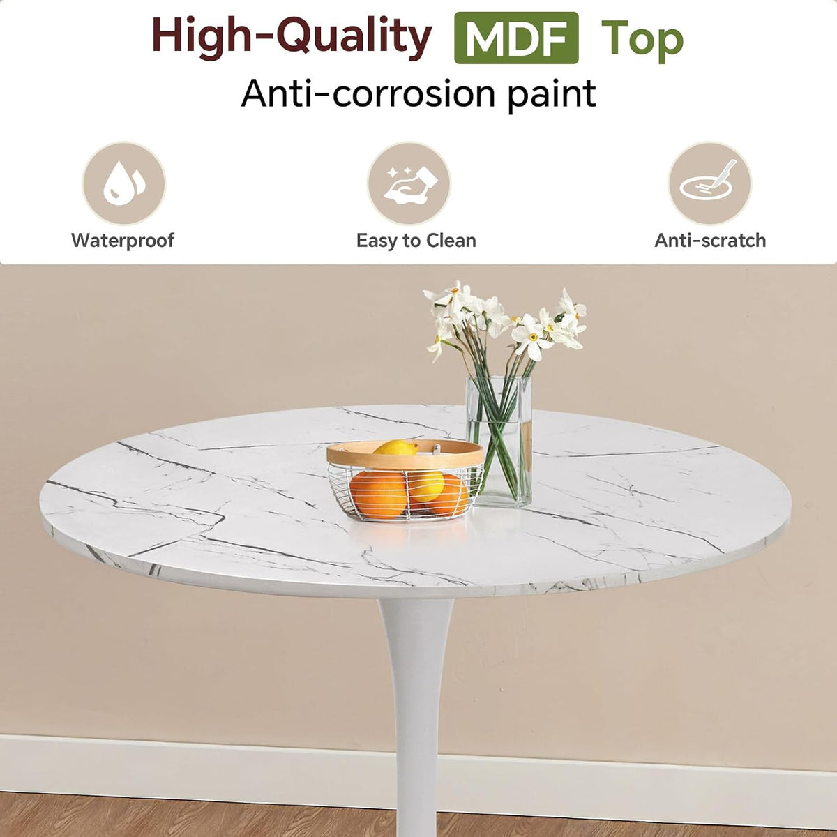 Tulip Round Pedestal Dining Table — Marble White