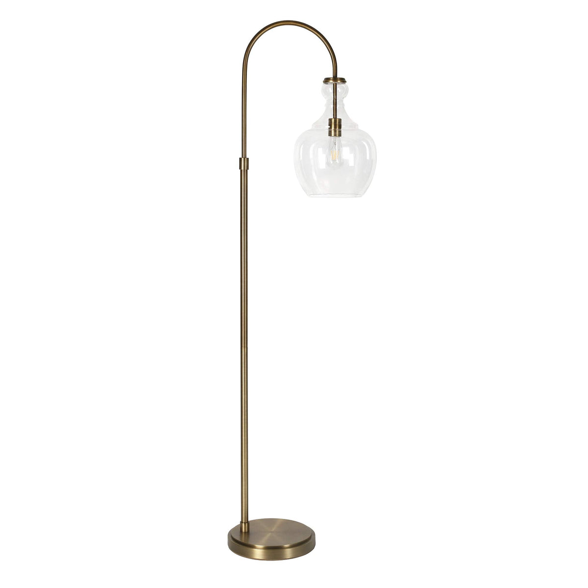 Inspired Arco Style Arc Floor Lamp with Glass Shade in Brass/Clear, Floor Lamp