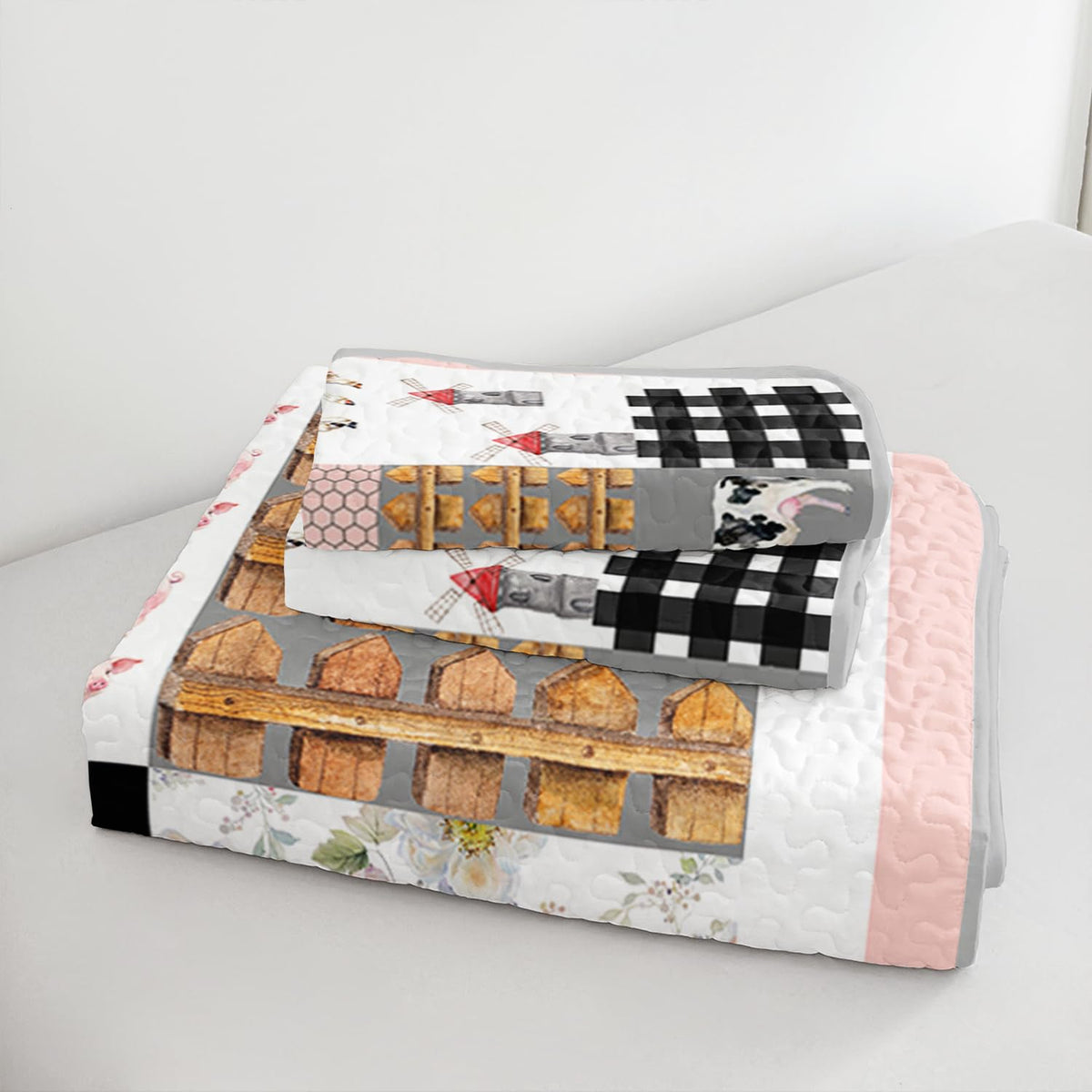 Farmhouse Patchwork Quilt, Country Bedding with 2 Pillowcases.
