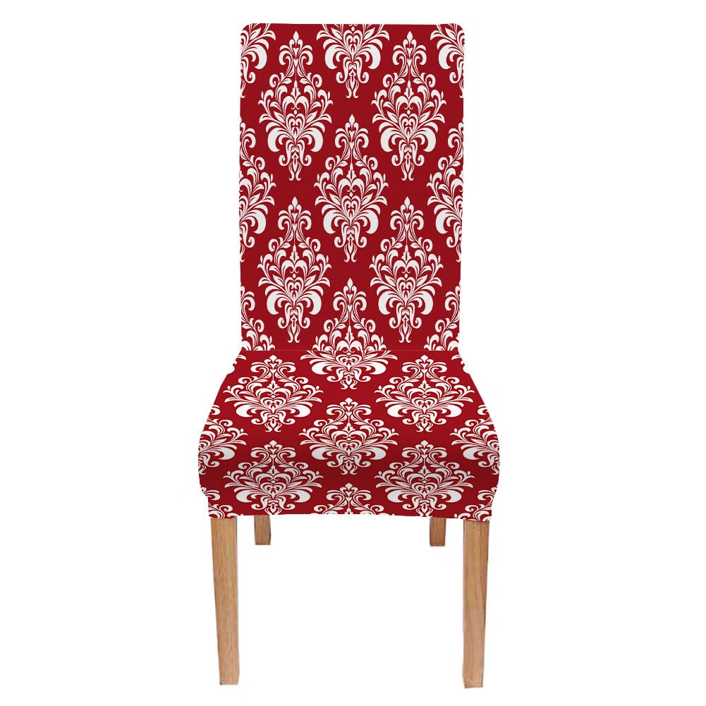 Floral Baroque Damask Redand White Ornament Chair Cover
