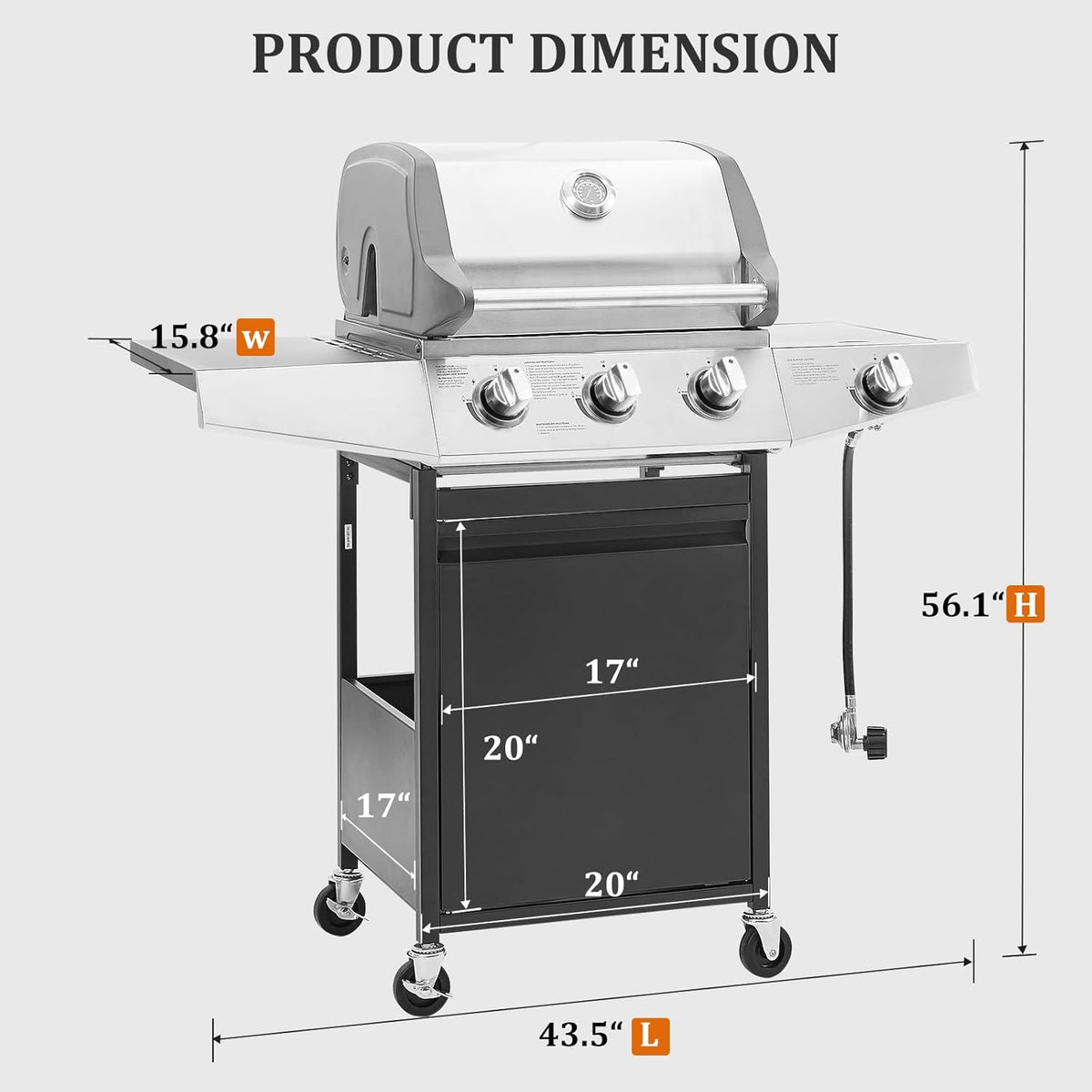 6-Burner Propane Gas Grill with Side Burner, 72,000 BTU BBQ Grill with Porcelain-Enameled Cast Iron Grates, Built-In Thermometer and Oil Tray for Outdoor Patio