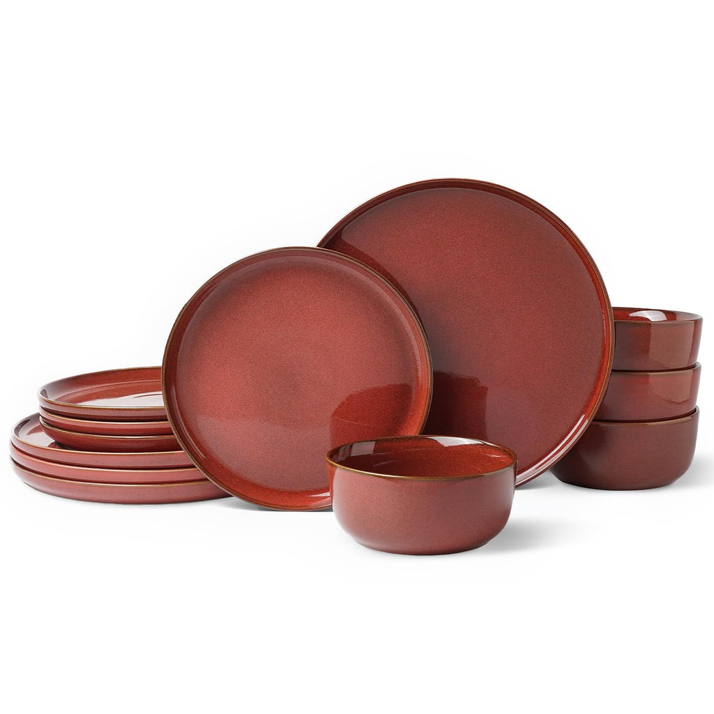 Stoneware Dinnerware Sets for 4, Reactive Glaze, Red