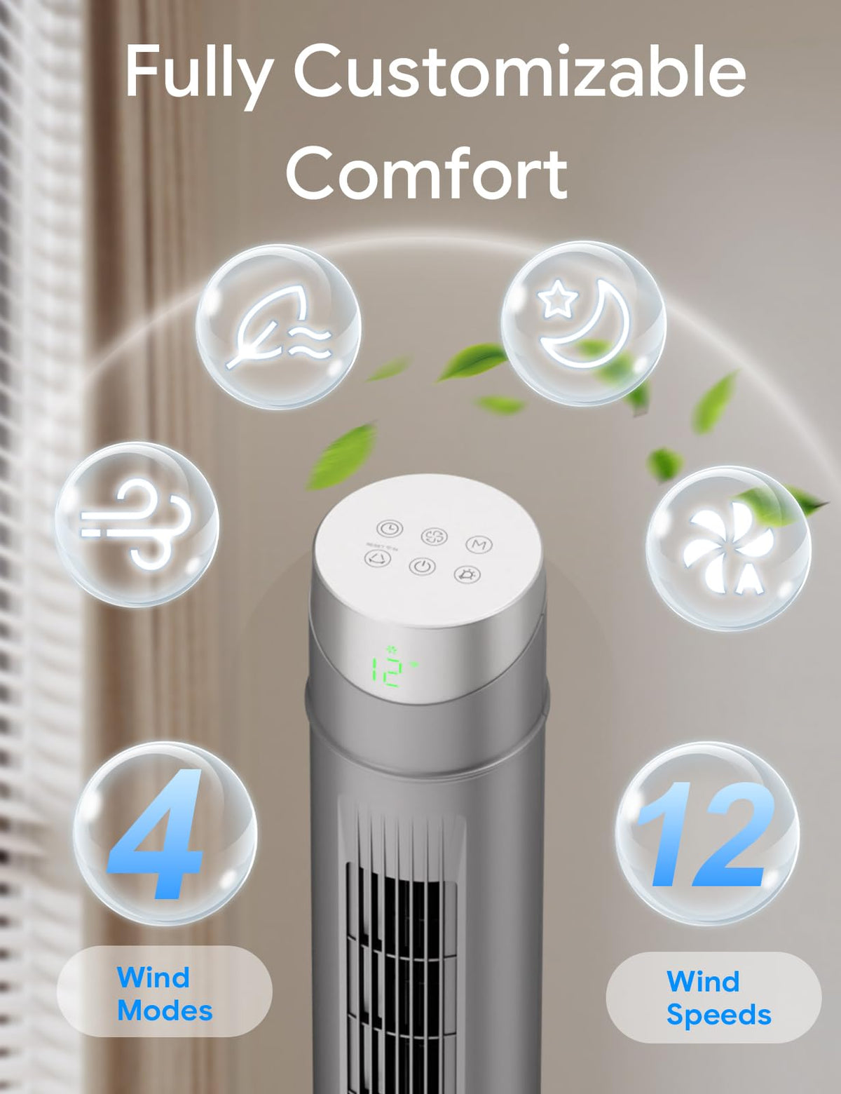 Smart Tower Fan ,Upgraded DC Motor Fans that Blow Cold Air