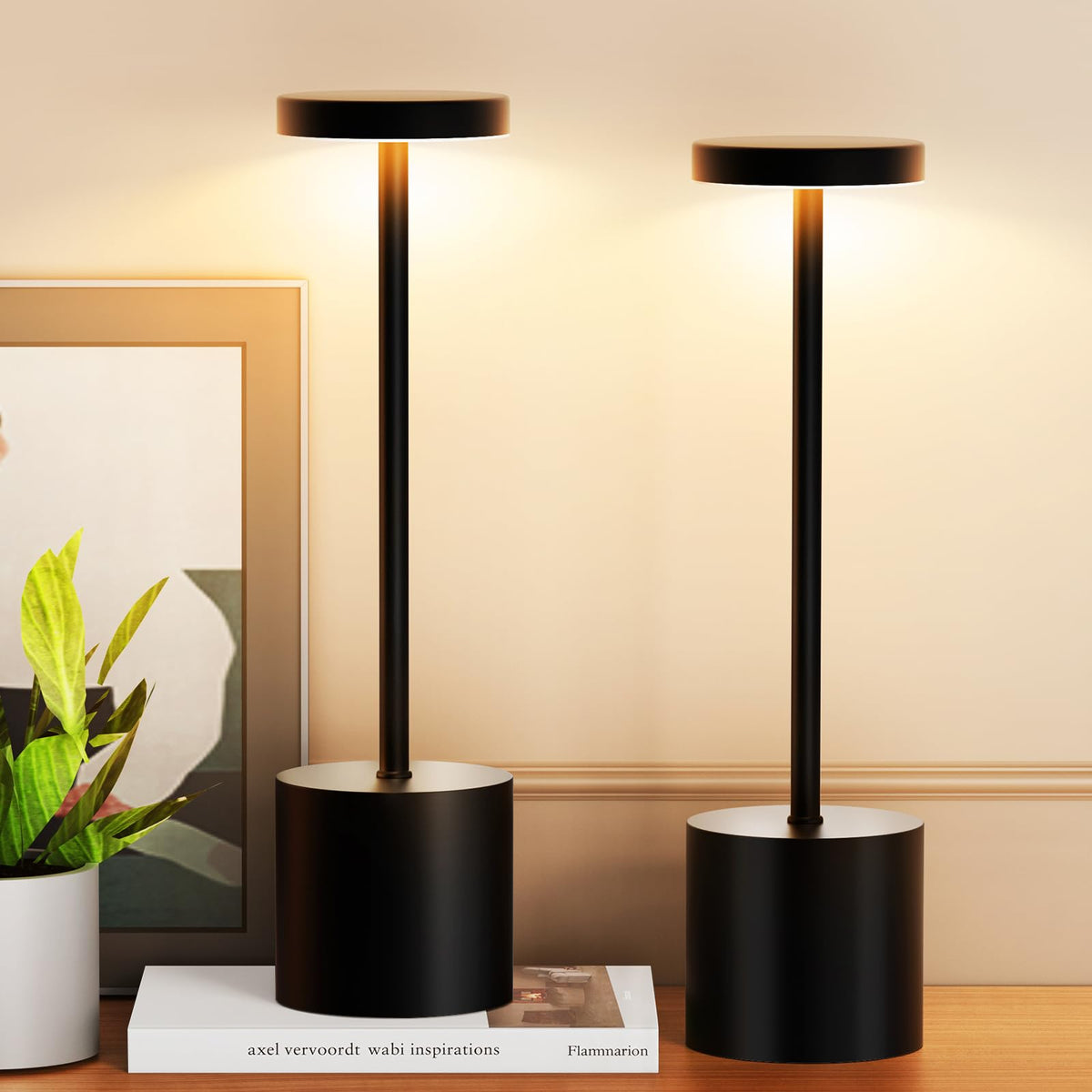 Cordless Table Lamp Set of 2, 5000mAh Rechargeable Lamp with Touch Control & Stepless Dimming, 3 Light Modes, IP54